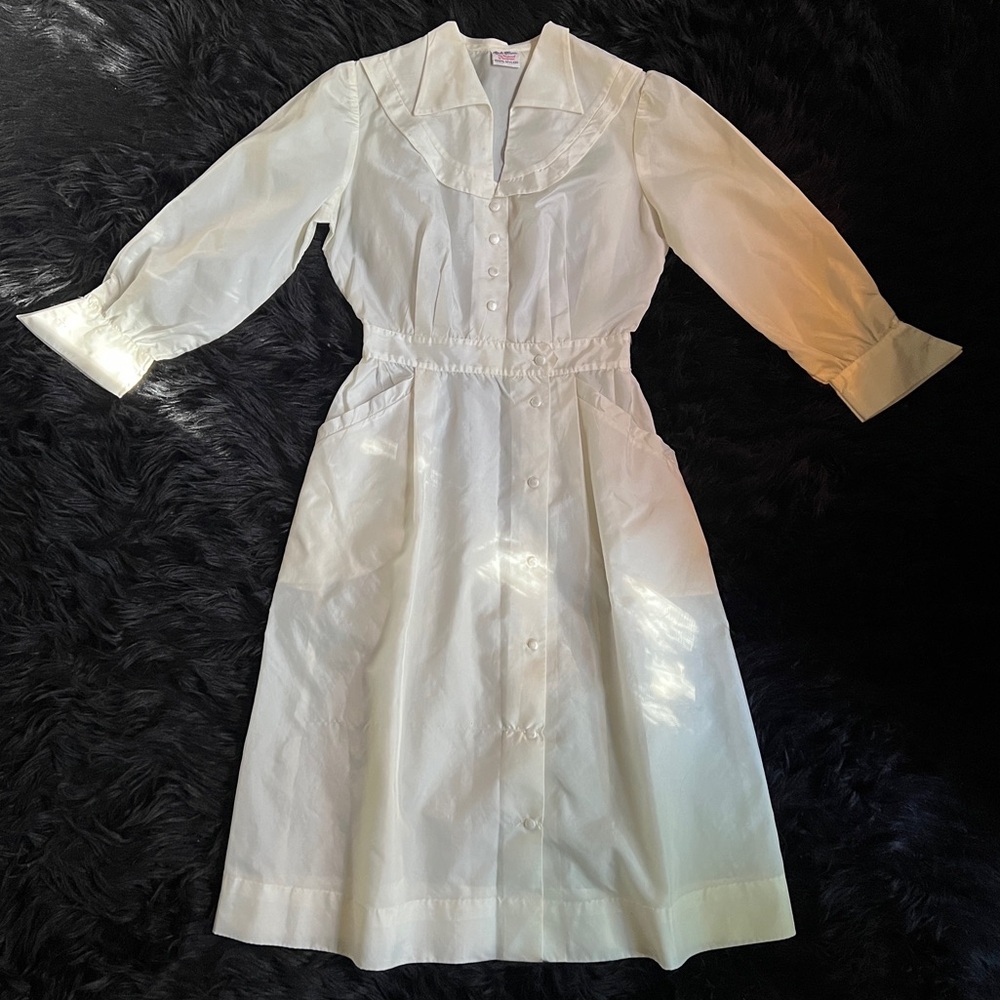 Vintage Bob Evans White Nurse Uniform Dress